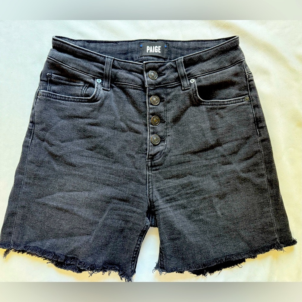 PAIGE Women's Sarah Exposed‎ Button Fly Raw Hem Longline Short size 25 - Picture 3 of 8